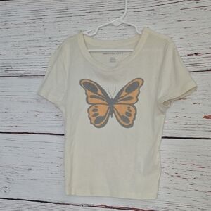 American Eagle Outfitters Kids Cream Butterfly T-Shirt Size S